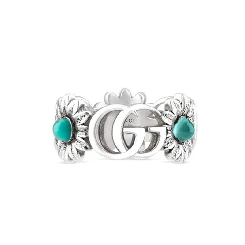 GUCCI GG Marmont 925 Sterling Silver Topazes With Mother Of Pearl And Resin Gemstone Rings Women's