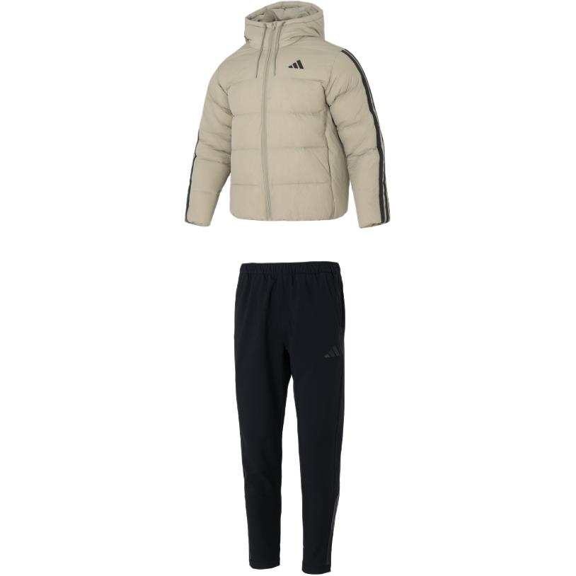 Adidas Adidas Casual Sportswear Men's Clothing Set Gray Top+Black Bottom Hooded Moderate