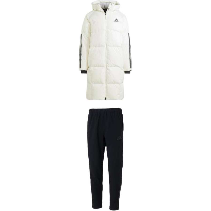 Adidas Adidas Casual Sportswear Men's Clothing Set White Top+Black Bottom Hooded Moderate
