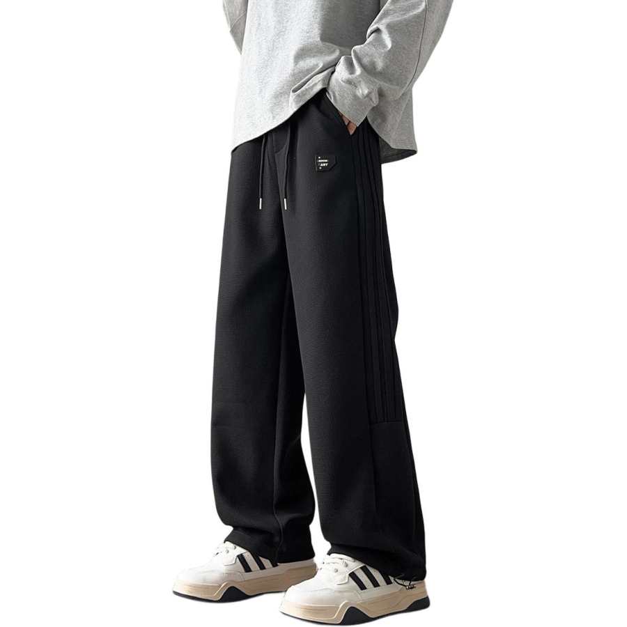 Tonlion Casual Pants Unisex Black Moderate Straight Fit Pants
