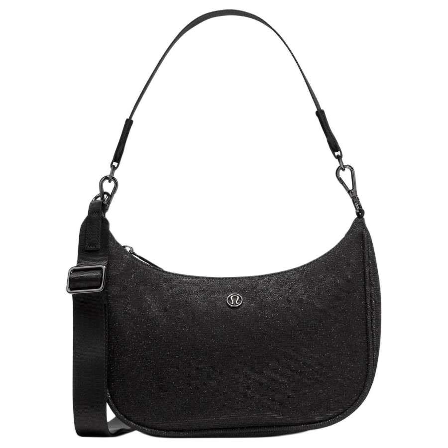 Lululemon City Essentials Metal Fiber Polyester Crossbody Bag, Shoulder Bag Small Women's Black & Gunmetal Gray