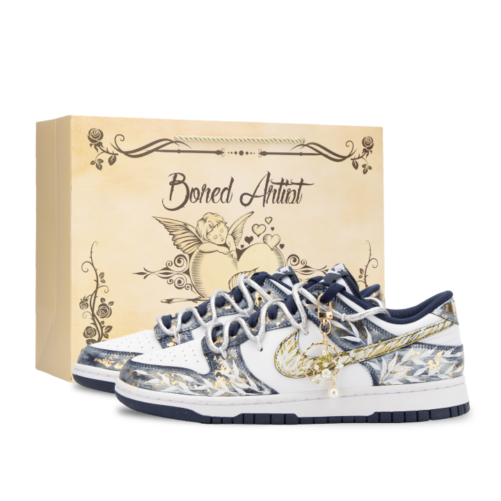 Nike Nike Dunk Jiang Jin Yue, Venus Abrasion Resistant Low top Skateboard Shoes Unisex White Blue Gold