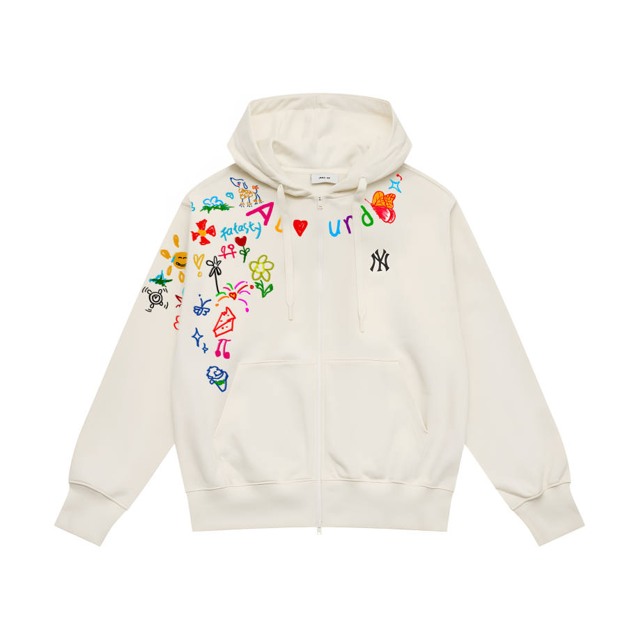 MLB Sweatshirts Unisex Cream White Hooded Moderate Cardigan
