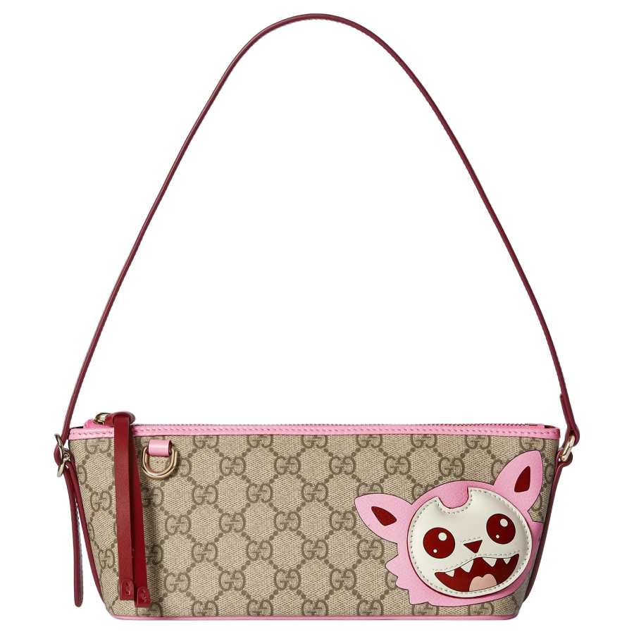 GUCCI Coated Fabric Shoulder Bag Small Women's Beige & Dark Brown