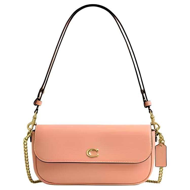 COACH Calfskin Crossbody Bag, Shoulder Bag Medium Women's Brass & Peach