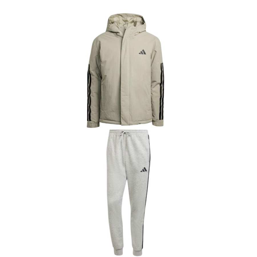 Adidas Adidas Casual Sportswear Men's Clothing Set Khaki Top+Gray Bottom Hooded Moderate