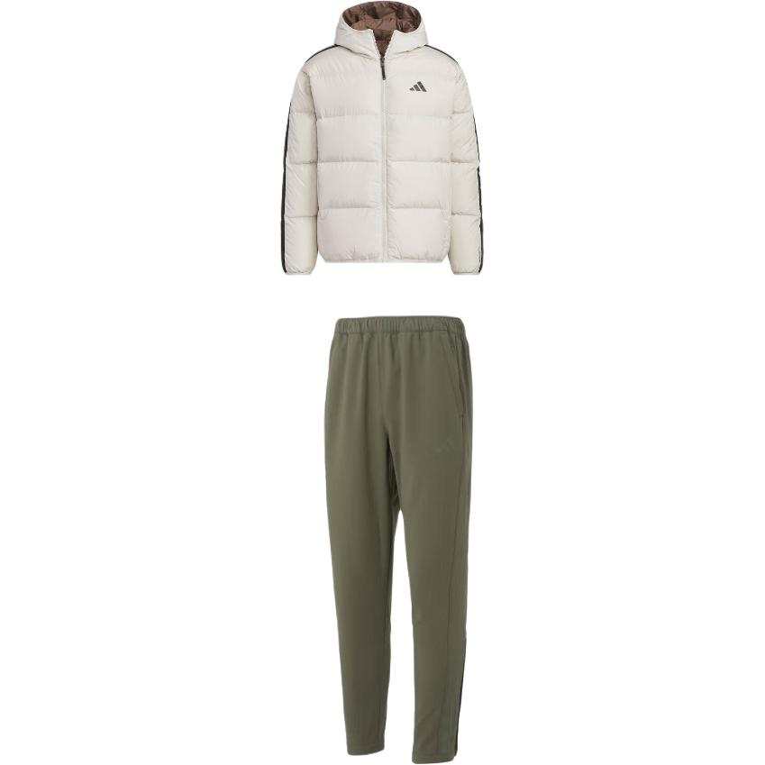 Adidas Adidas Casual Sportswear Men's Set Ecru Top+Olive Green Bottom Hooded Moderate
