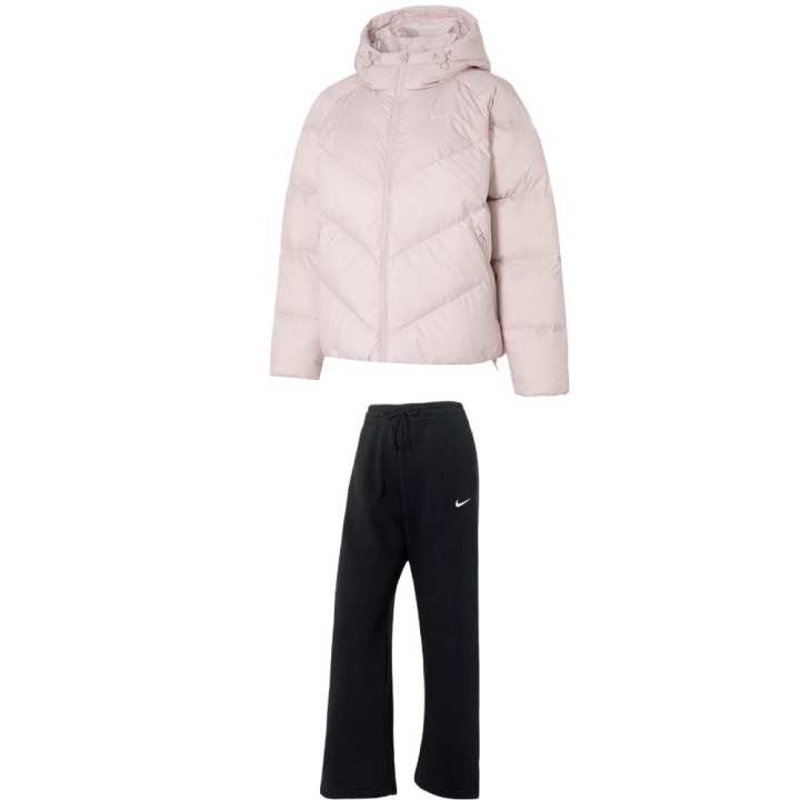 Nike Nike Casual Suits Women's Clothing Sets Pink Top+Black Bottom Hooded