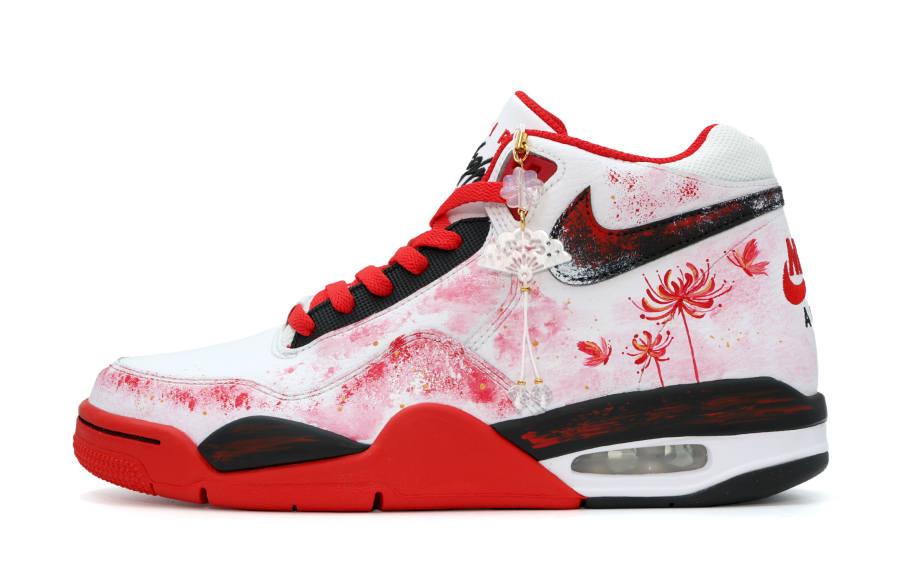 Nike Nike Flight Legacy Flowers Bloom On The Shore Abrasion Resistant Mid top Vintage Basketball Shoes Men's Red White