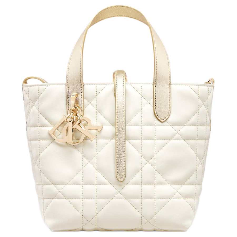 DIOR Toujours Cow Leather One Shoulder Handbag Small Women's White