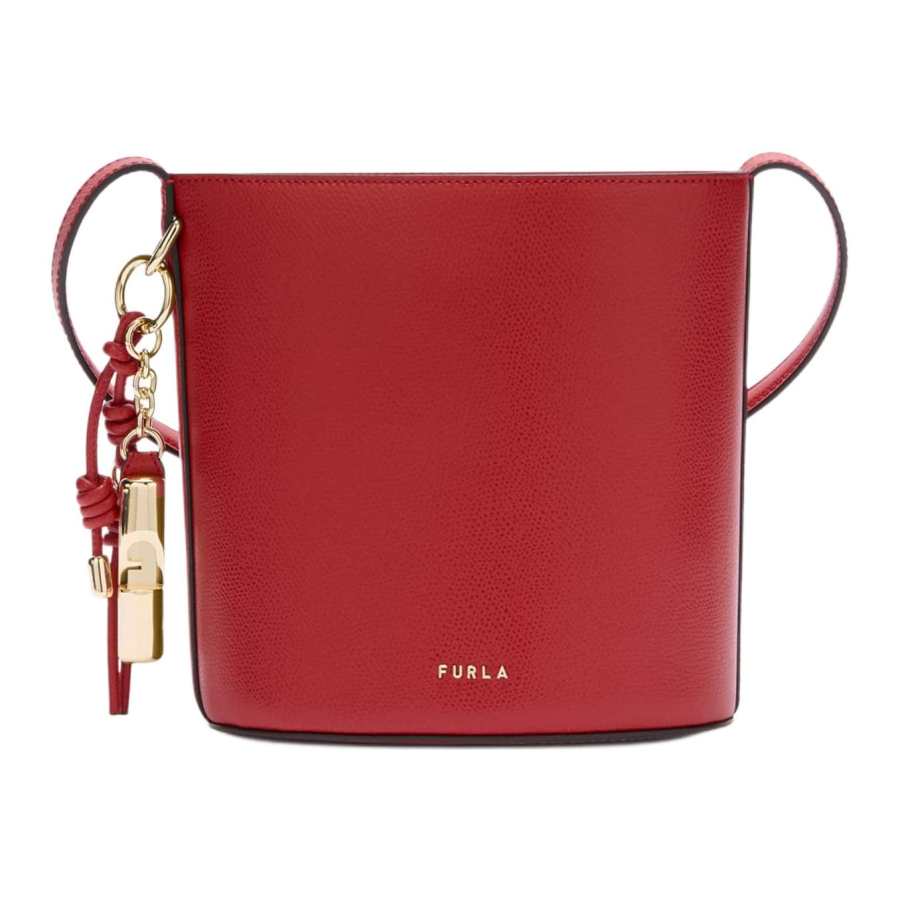 Furla Textured Leather Shoulder Bag, Crossbody Bag Medium Women's Red