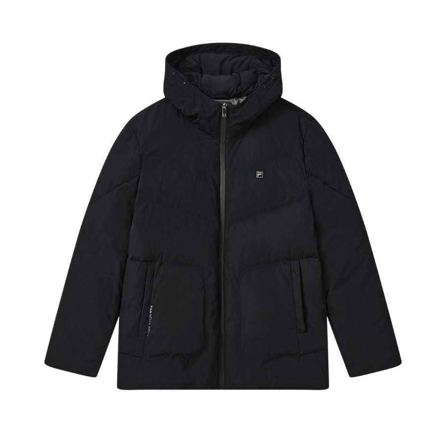 FILA WHITE Down Jackets Men's Jet Black Hooded Moderate
