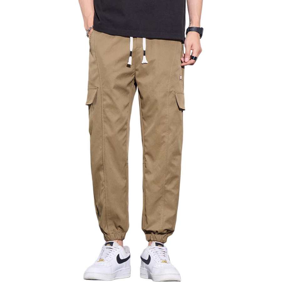 Tonlion Casual Pants Men's Moderate Cuffed Pants