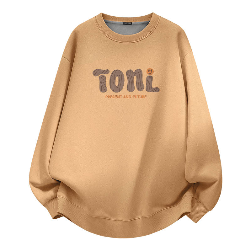 Tonlion Sweatshirts Unisex Crew Neck Thickened Regular