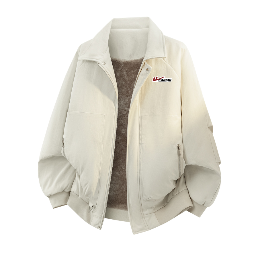 WARRIOR WARRIOR Puffer Jackets Unisex Lapel Fleece Lined Puffer Jacket