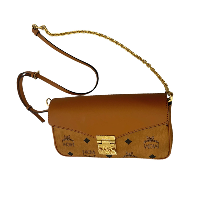 MCM Artificial Leather Calfskin Shoulder Bag Mini Women's Cognac