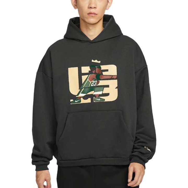 Nike Nike Therma FIT FW25 LeBron Point Forward Comfortable Soft Fleece Lined Hooded Pullover Sweatshirt Men's Gray Black