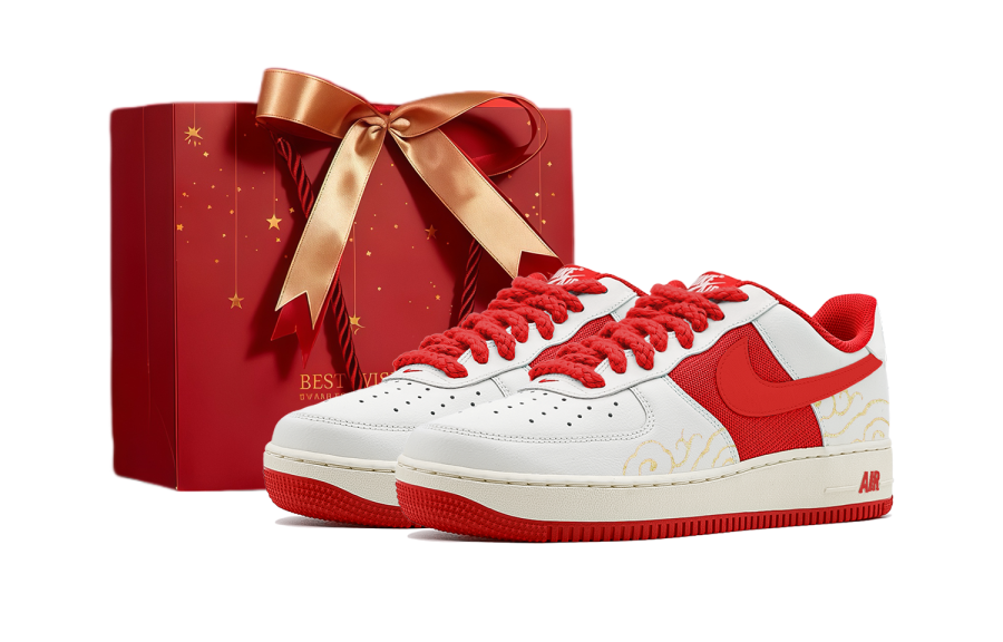 Nike Nike Air Force 1 Auspicious Clouds Of Auspiciousness Low top Skateboard Shoes Unisex Red White Gold