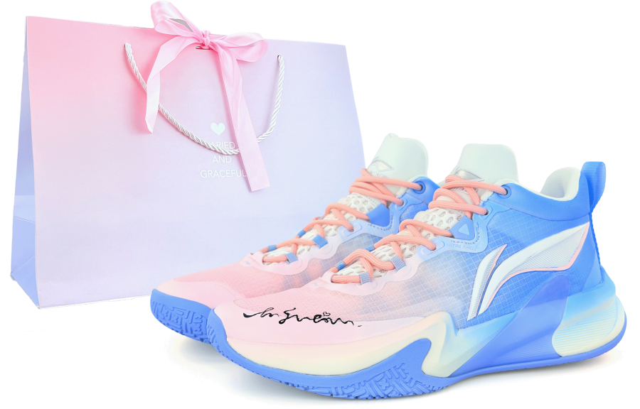 Li-Ning Li Ning Light Speed 1.0 Cushioning Abrasion Resistant Coverage Mid top Basketball Shoes Men's Blue Pink
