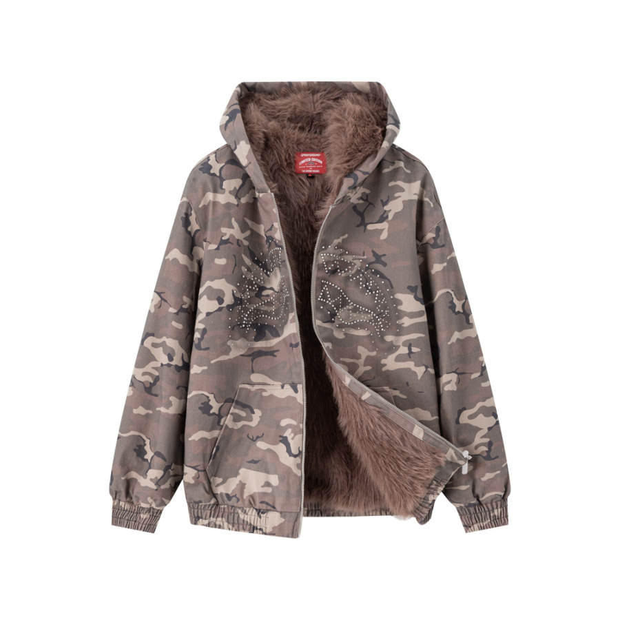 SPRAYGROUND SG Shark Large Logo Camouflage Individual Vintage Thickened And Fleece Lined Thermal Comfortable Top Coat
