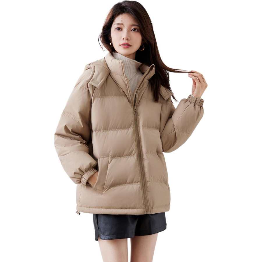 BALENO BALENO Basic Solid Color Fashion Elegance Minimalist Style Thermal Thickened Comfortable Cardigan Hooded Duck Down Coat