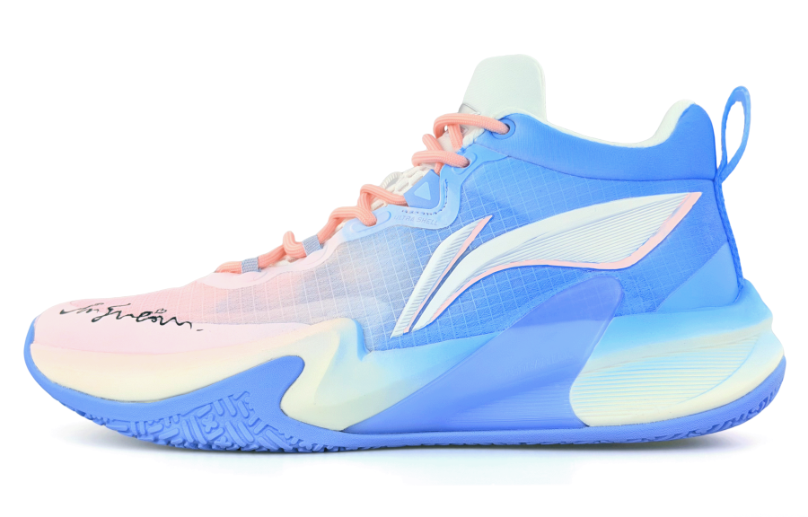 Li-Ning Li Ning Light Speed 1.0 Cushioning Abrasion Resistant Coverage Mid top Basketball Shoes Men's Blue Pink