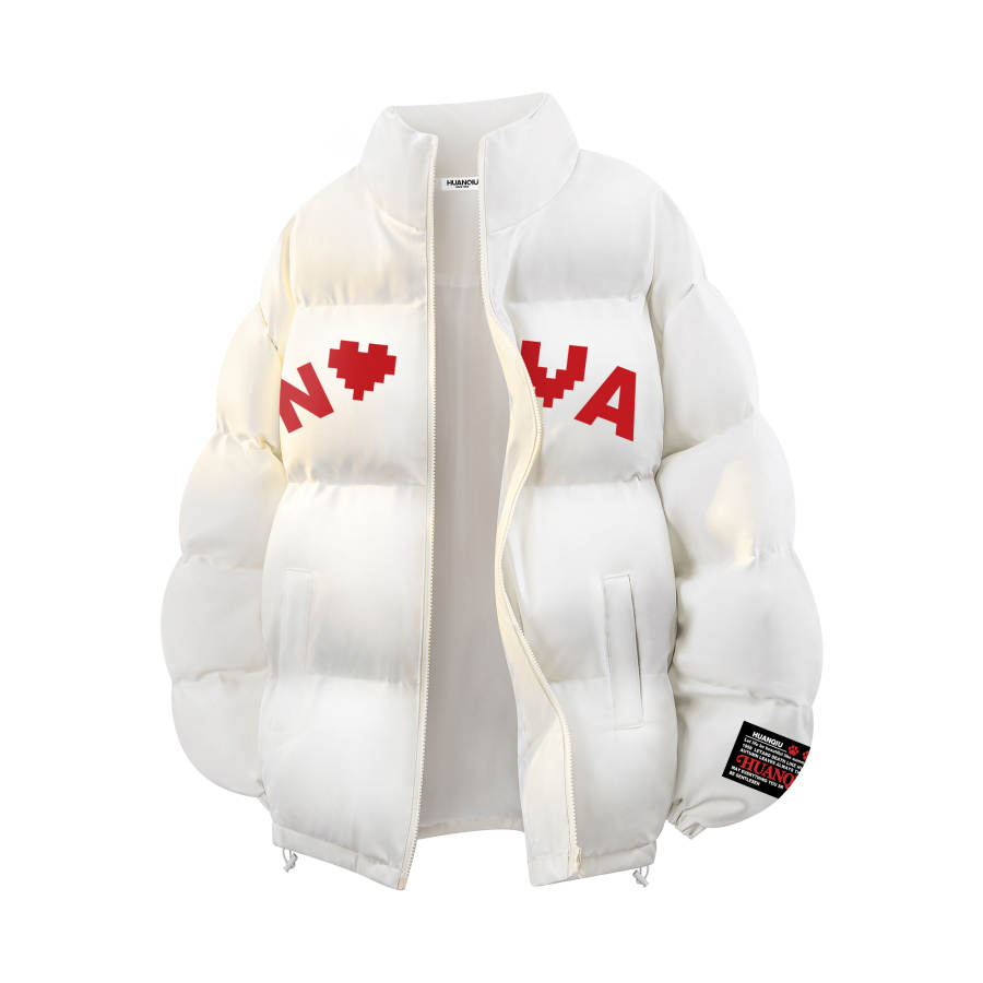 HUANQIU Puffer Jackets Unisex Stand Collar Thickened Padded Puffer Jacket