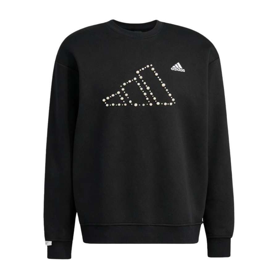 Adidas Adidas LABEL Pearl Inlaid Fleece Lined Sports Fashion Style Crew Neck Long Sleeved Sweatshirt Unisex Black