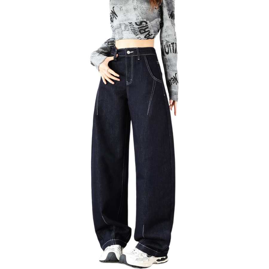 Tonlion Jeans Women's Dark Blue Moderate Wide Leg Pants