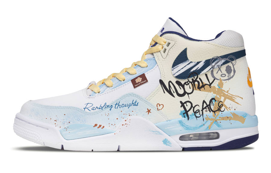 Nike Nike Flight Legacy Lazy Bear Abrasion Resistant Mid top Vintage Basketball Shoes Men's White Blue Yellow