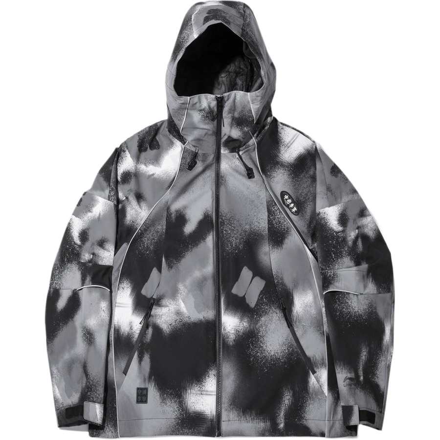 Li-Ning Li Ning Trench Coats Unisex Black Gray All Over Print Hooded Moderate