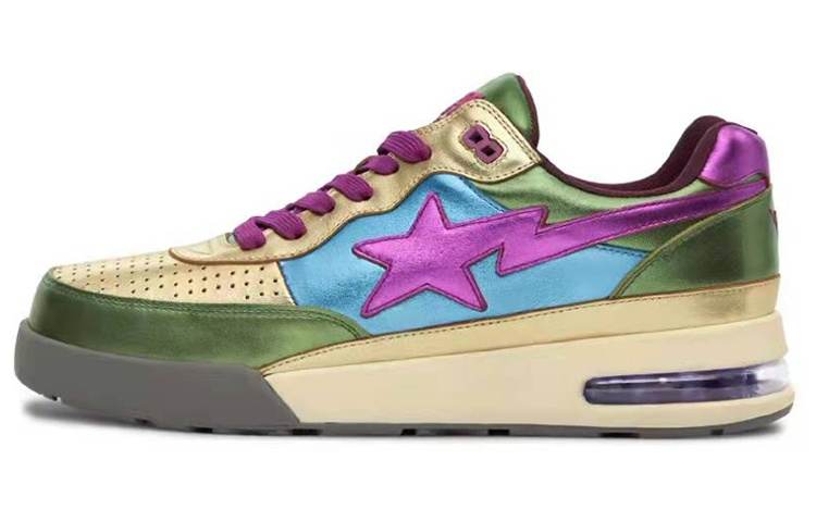 A BATHING APE ROAD STA 'Classic Reborn' Leather Stylish Skateboarding Shoes Unisex Green Purple Gold