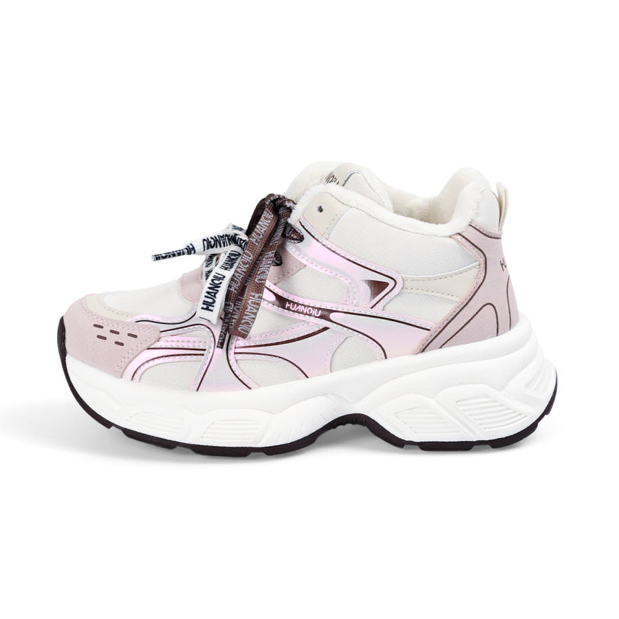 HUANQIU Multicolor Fleece Lined, Fashion Platform Height Increasing Thermal Chunky Sneakers Women's