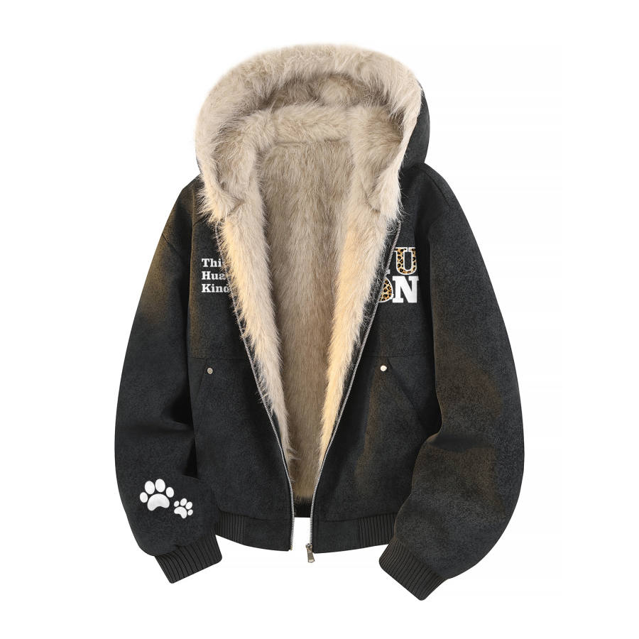 HUANQIU Puffer Jackets Unisex Hooded Fleece Lined Patchwork Puffer Jacket