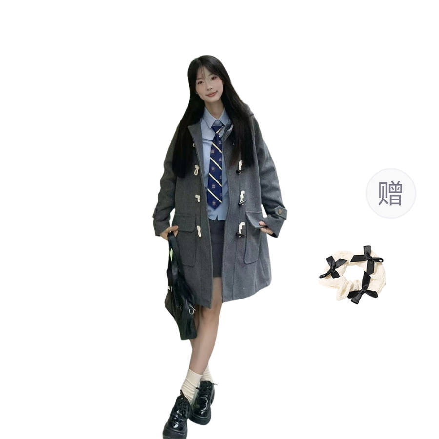 CPAURA Coats Women's Image Color+Hair Tie Included Hooded Thickened Straight Fit