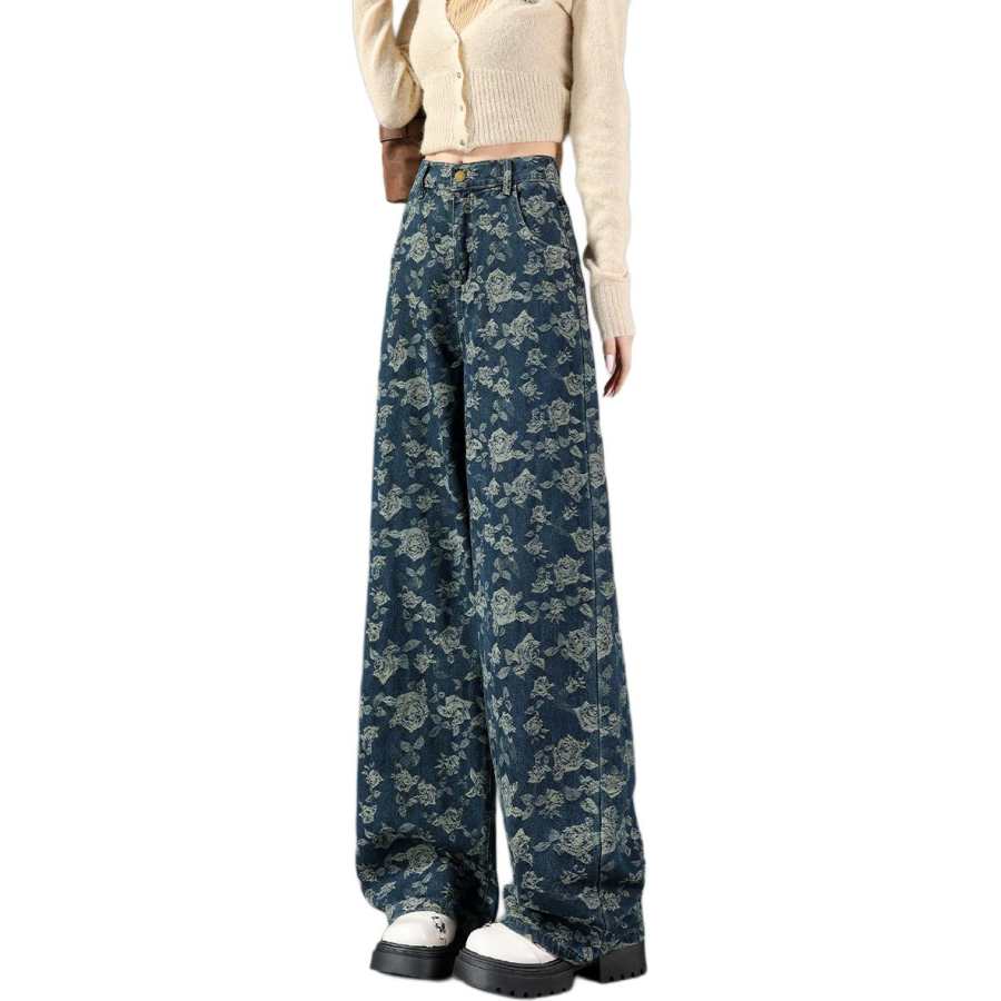 Tonlion Jeans Women's Vintage Blue Moderate Wide Leg Pants