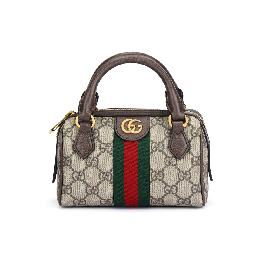 GUCCI Ophidia Canvas With Leather Shoulder Bag, Crossbody Bag, Handbag Mini Women's Beige & Ebony