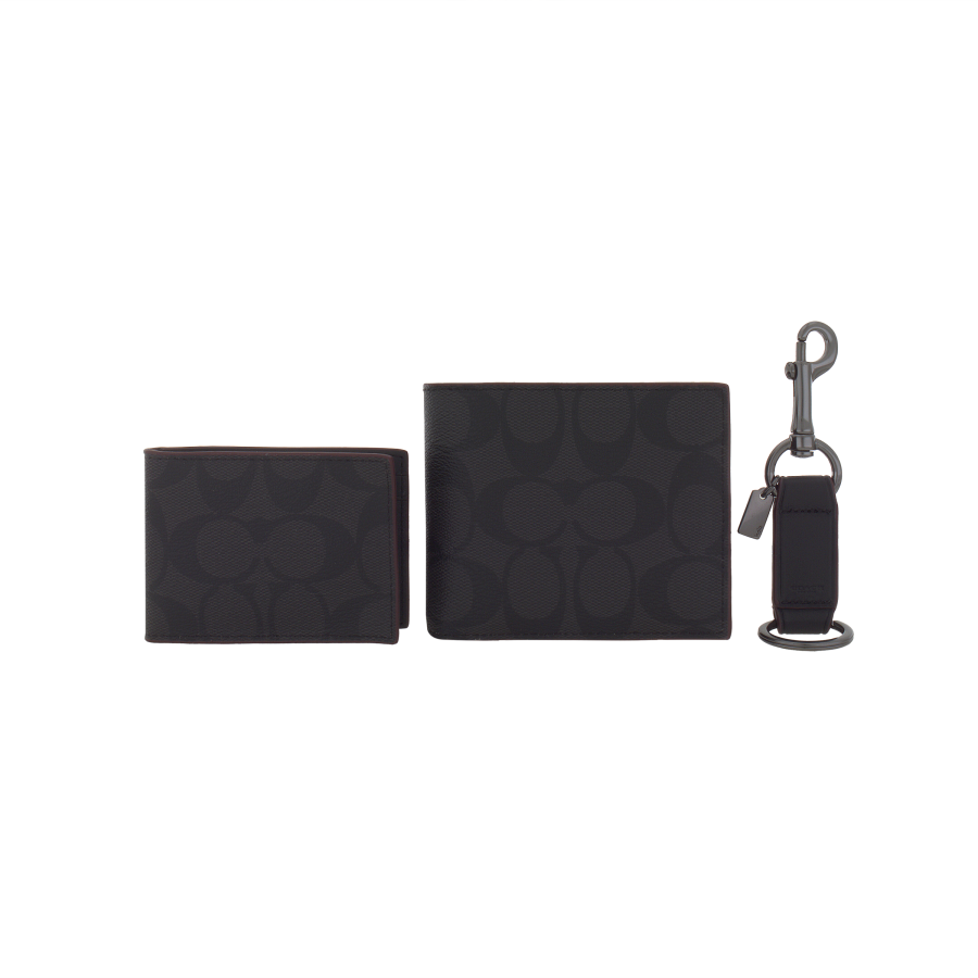COACH 3 IN 1 Wallet Coated Canvas Card Holder 3 in 1 Wallet Men's Black