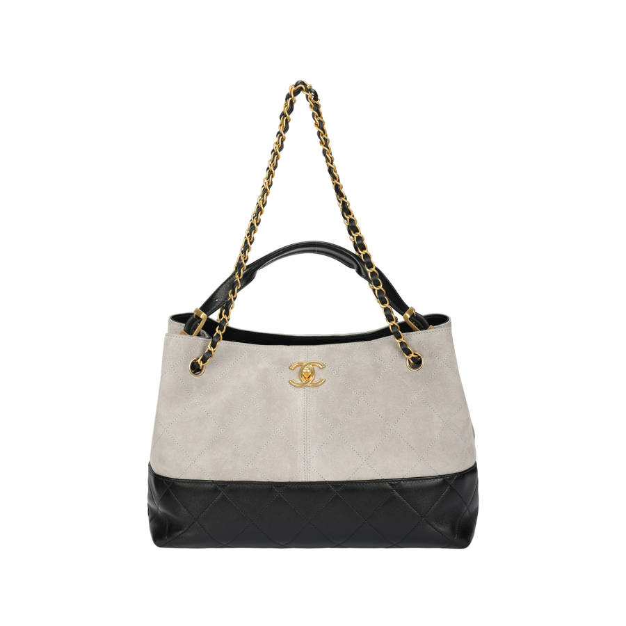 CHANEL Suede Dual Combo One Shoulder Handbag Small Women's Gray & Black
