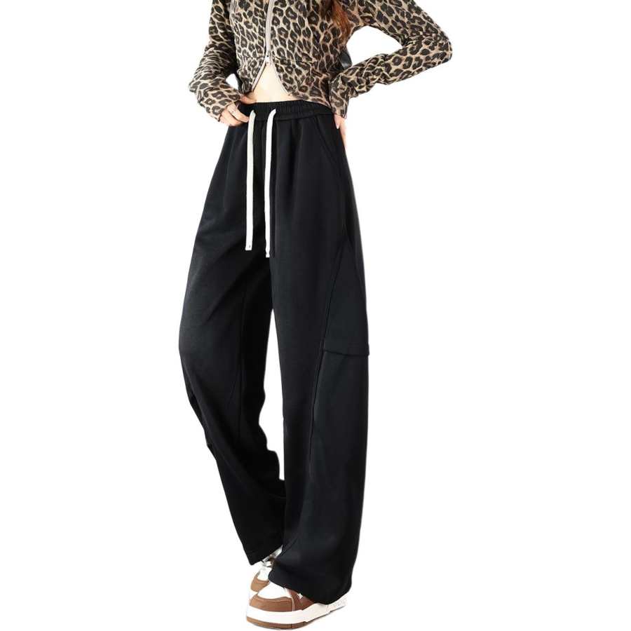 Tonlion Casual Pants Women's Black Moderate Wide Leg Pants