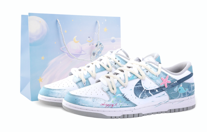 Nike Nike Dunk Drippy Aquarium Abrasion Resistant Abrasion Resistant Low top Skateboard Shoes Unisex Blue White