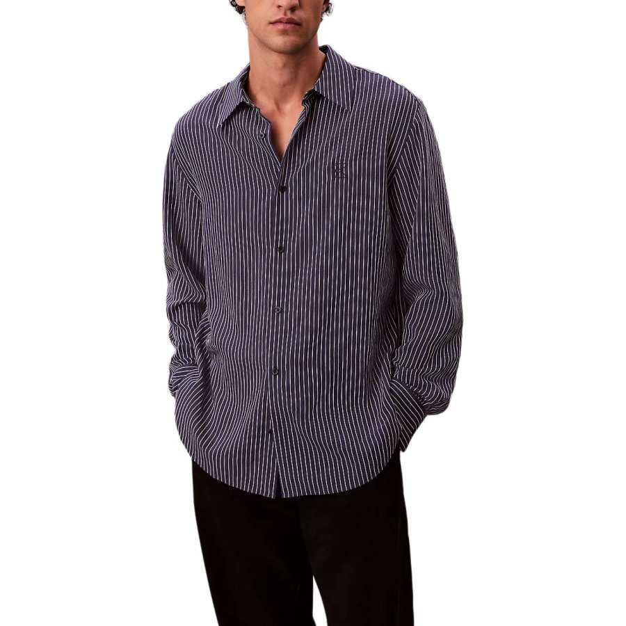 Calvin Klein Shirts Men's Dark Blue Gemstone Pointed Collar Moderate