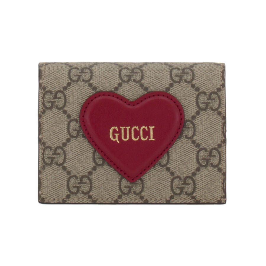 GUCCI Valentine's Day Collection Canvas With Leather Card Holder Women's Brown