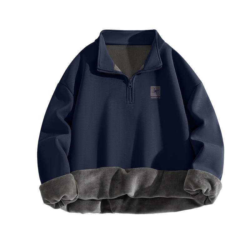 Tonlion Sweatshirts Unisex Stand Collar Thickened Regular