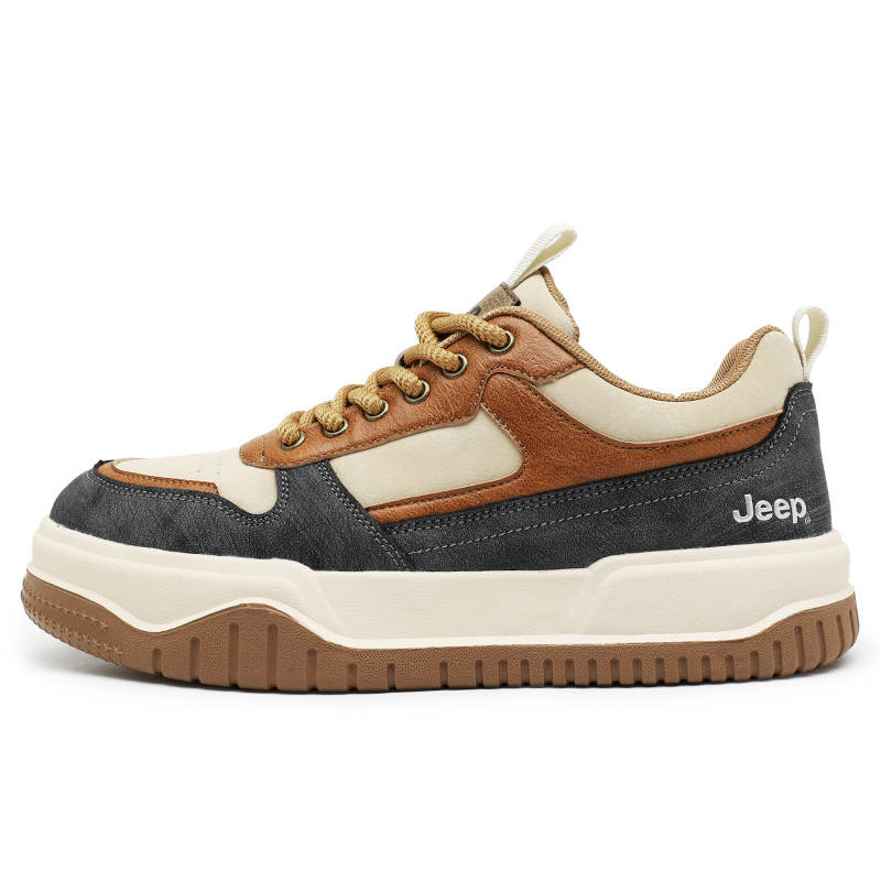Jeep Cushioning Abrasion Resistant Lightweight Breathable Slip Resistant Low top Skateboard Shoes Men's Beige Brown