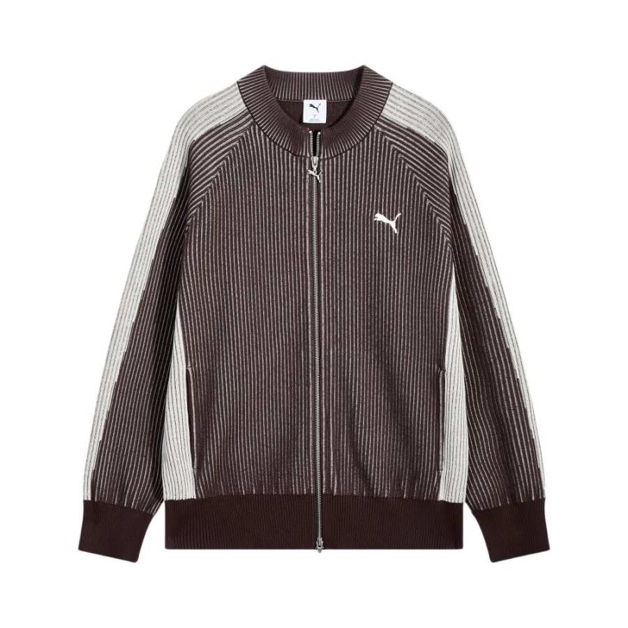PUMA T7 Knitwear Men's Chocolate Brown Stand Collar Moderate