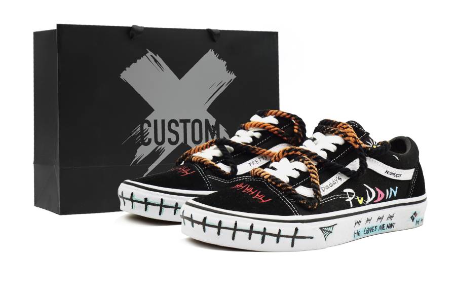 Vans Old Skool Weird Fun Graffiti, Shopping Bag, Streetwear, Maillard Style Suede Abrasion Resistant Balance Low top