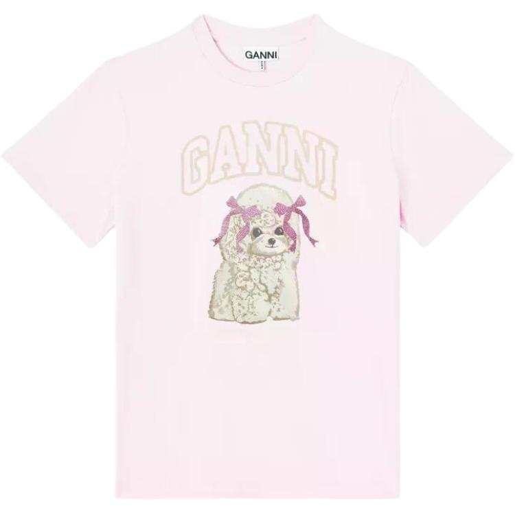 Ganni Poodle Logo Printed Crewneck T-Shirt