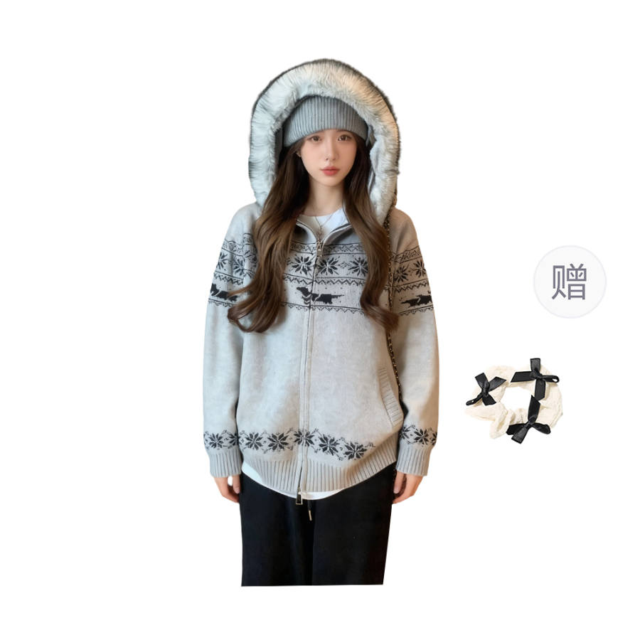 CPAURA Knitwear Women's Hooded Thickened Cardigan