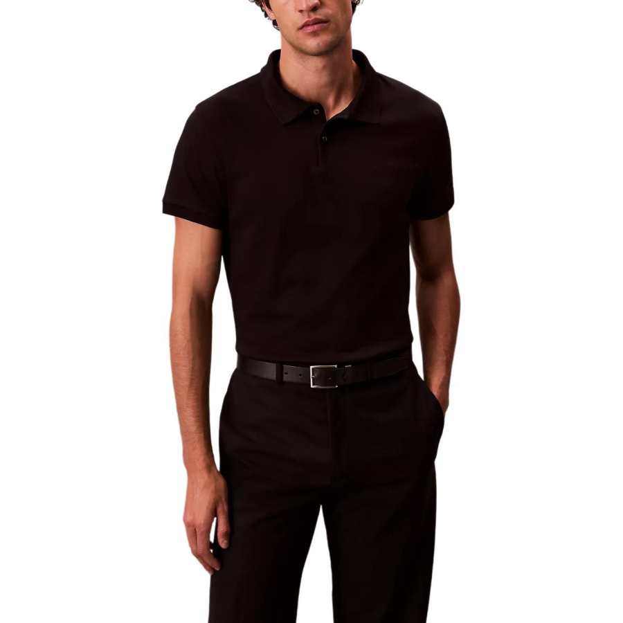 Calvin Klein Polo Shirts Men's Black Polo Collar Moderate Straight Fit